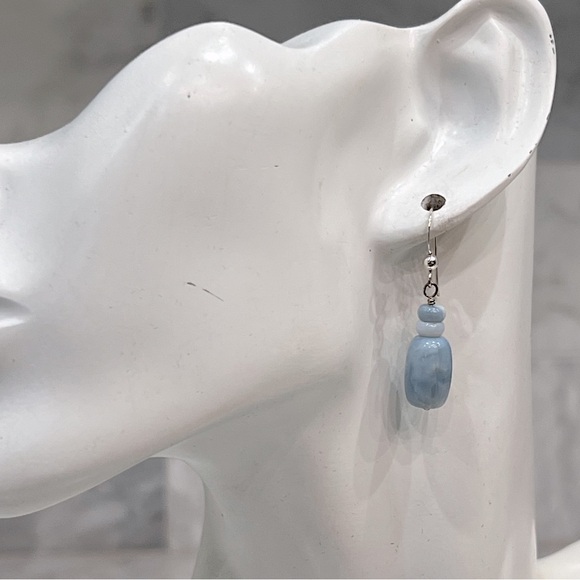 Sterling Silver Blue Opal Bead Necklace and Dangle Earrings Ensemble - Picture 11 of 16